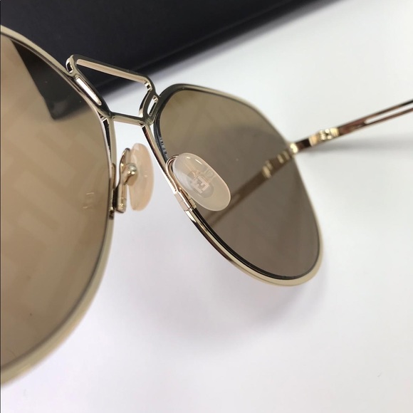 New - Fendi FF M0071/S Fendi Grid Pilot Sunglasses - Brown Gold Sunglasses - Picture 6 of 11